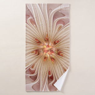 Abstract Modern Peach Pastel Flower Fractal Art Bath Towel