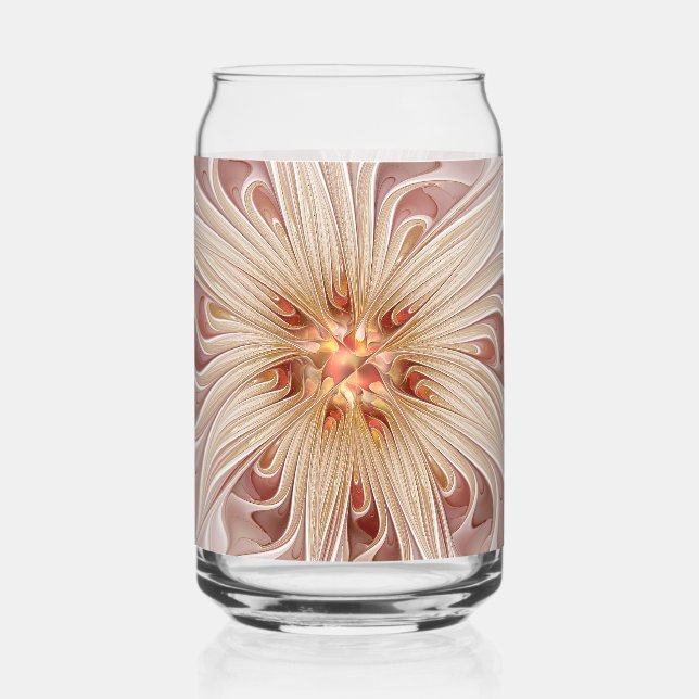 Abstract Modern Peach Pastel Flower Fractal Art Can Glass (Front)