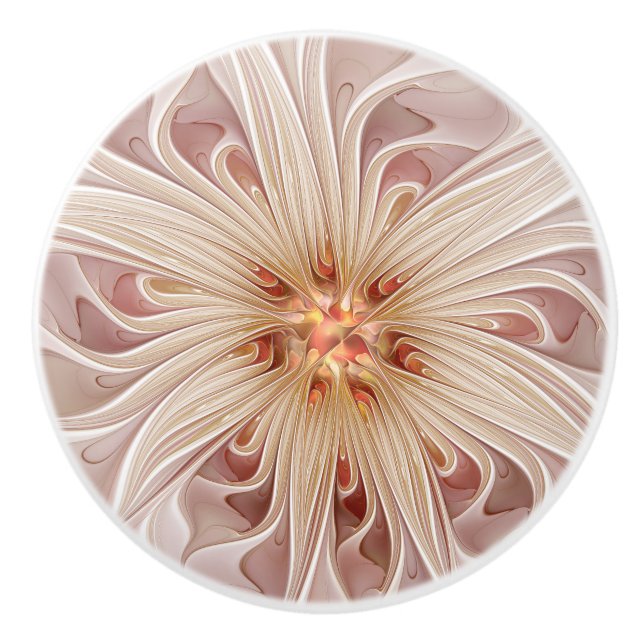Abstract Modern Peach Pastel Flower Fractal Art Ceramic Knob (Front)