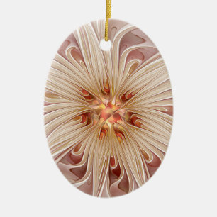 Abstract Modern Peach Pastel Flower Fractal Art Ceramic Ornament