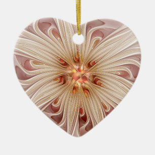 Abstract Modern Peach Pastel Flower Fractal Art Ceramic Ornament
