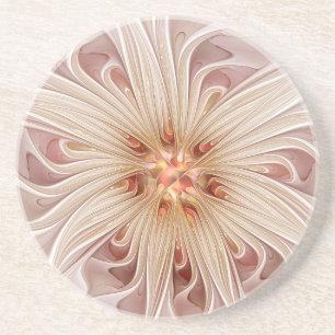 Abstract Modern Peach Pastel Flower Fractal Art Coaster