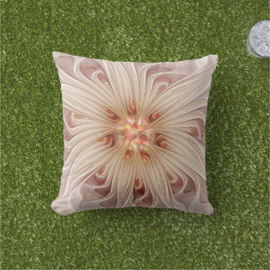 Abstract Modern Peach Pastel Flower Fractal Art Cushion
