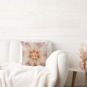 Abstract Modern Peach Pastel Flower Fractal Art Cushion