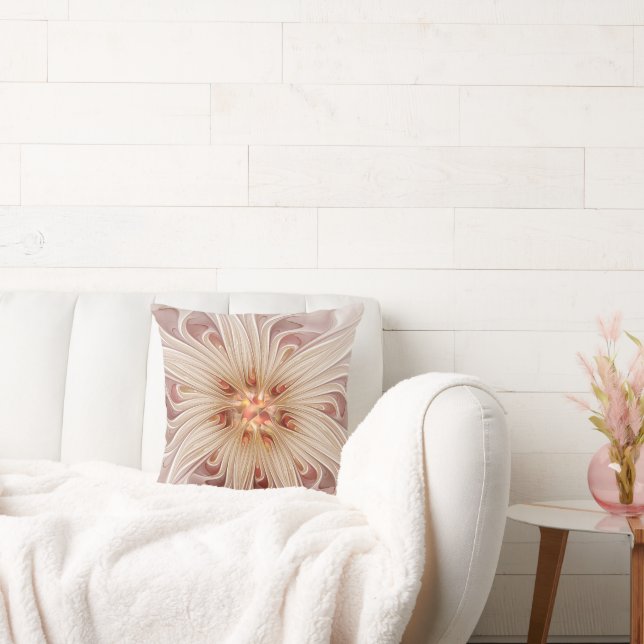 Abstract Modern Peach Pastel Flower Fractal Art Cushion (Couch)