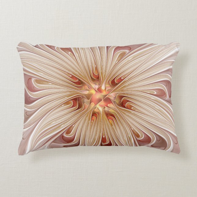 Abstract Modern Peach Pastel Flower Fractal Art Decorative Cushion (Front)