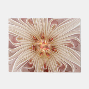 Abstract Modern Peach Pastel Flower Fractal Art Doormat