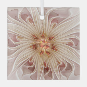 Abstract Modern Peach Pastel Flower Fractal Art Glass Tree Decoration