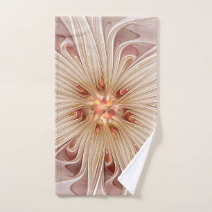 Abstract Modern Peach Pastel Flower Fractal Art Hand Towel