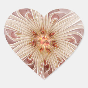 Abstract Modern Peach Pastel Flower Fractal Art Heart Sticker