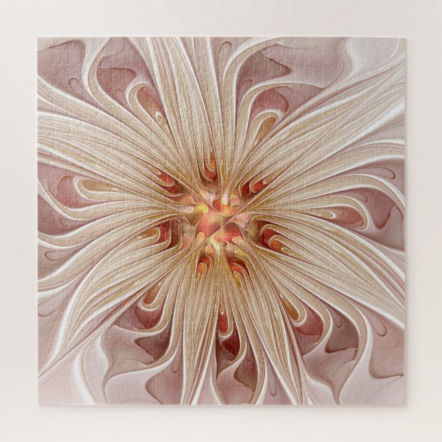 Abstract Modern Peach Pastel Flower Fractal Art Jigsaw Puzzle (Vertical)