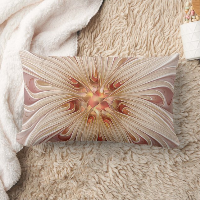 Abstract Modern Peach Pastel Flower Fractal Art Lumbar Cushion (Blanket)
