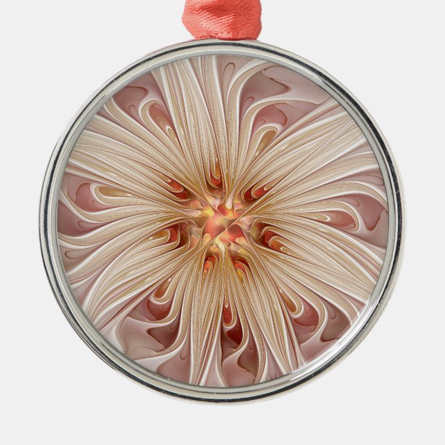 Abstract Modern Peach Pastel Flower Fractal Art Metal Ornament (Front)
