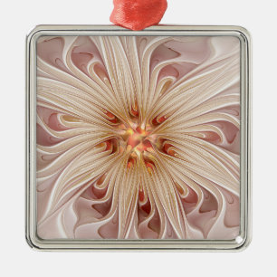 Abstract Modern Peach Pastel Flower Fractal Art Metal Ornament
