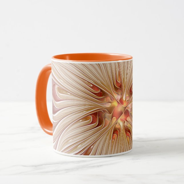Abstract Modern Peach Pastel Flower Fractal Art Mug (Front Left)