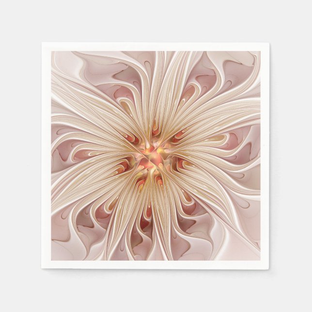 Abstract Modern Peach Pastel Flower Fractal Art Napkin (Front)