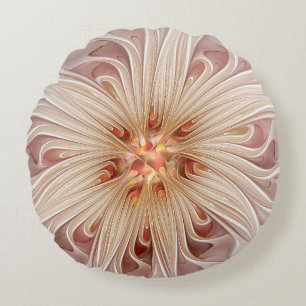 Abstract Modern Peach Pastel Flower Fractal Art Round Cushion