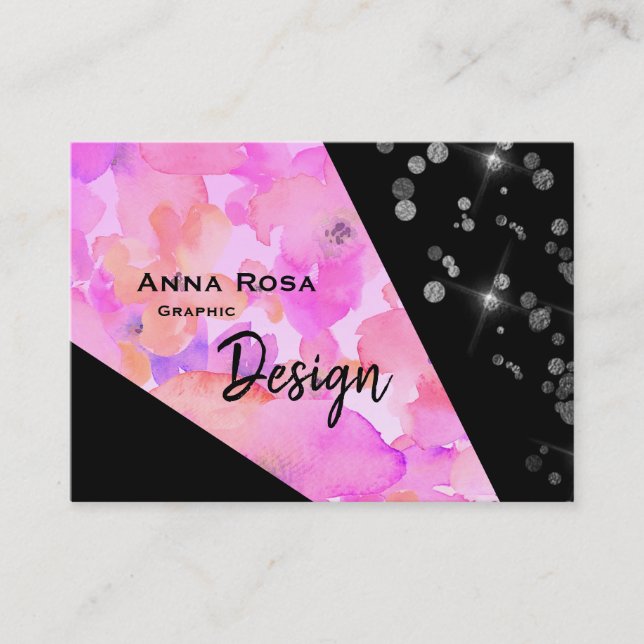 *~* Abstract Modern Pink Glitter Geometric Floral Business Card (Front)