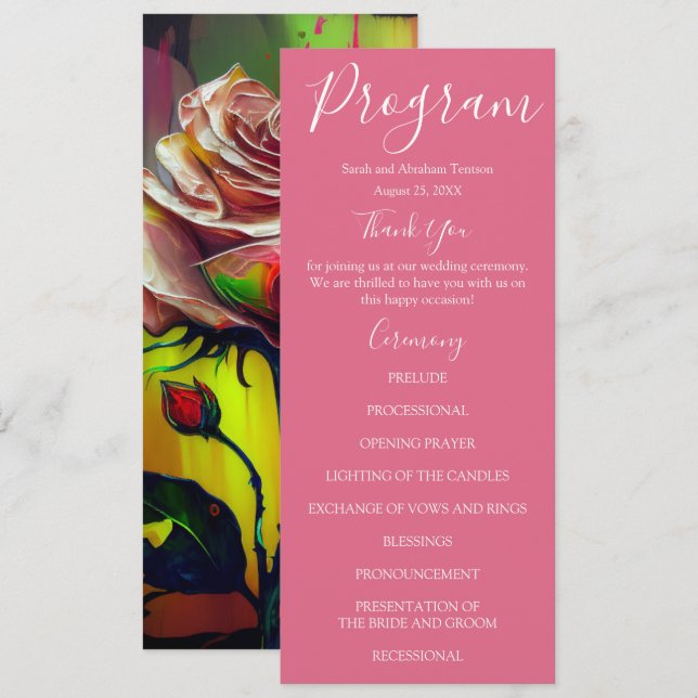 Abstract Modern Pink Roses Wedding Programs (Front/Back)