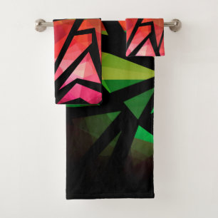 Abstract modern polygonal graffiti geometric dark bath towel set