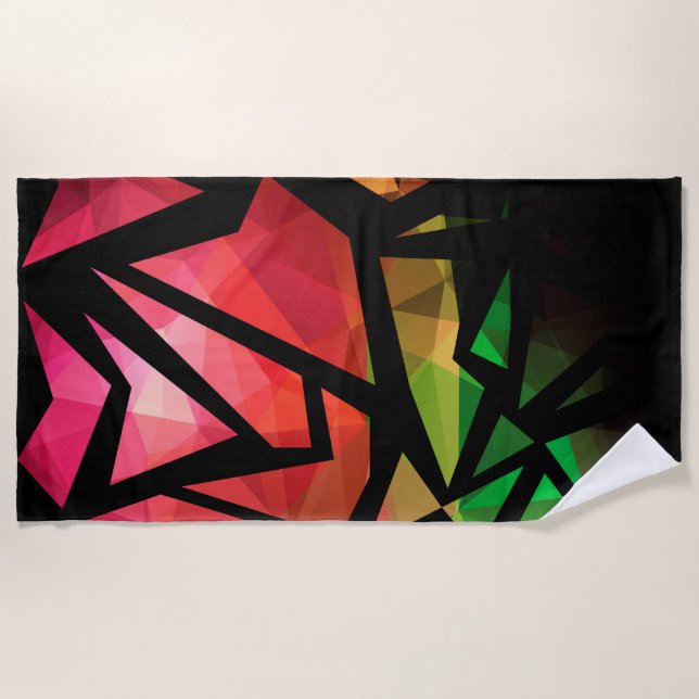Abstract modern polygonal graffiti geometric dark beach towel (Front)