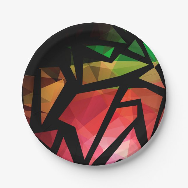 Abstract modern polygonal graffiti geometric dark paper plate (Front)