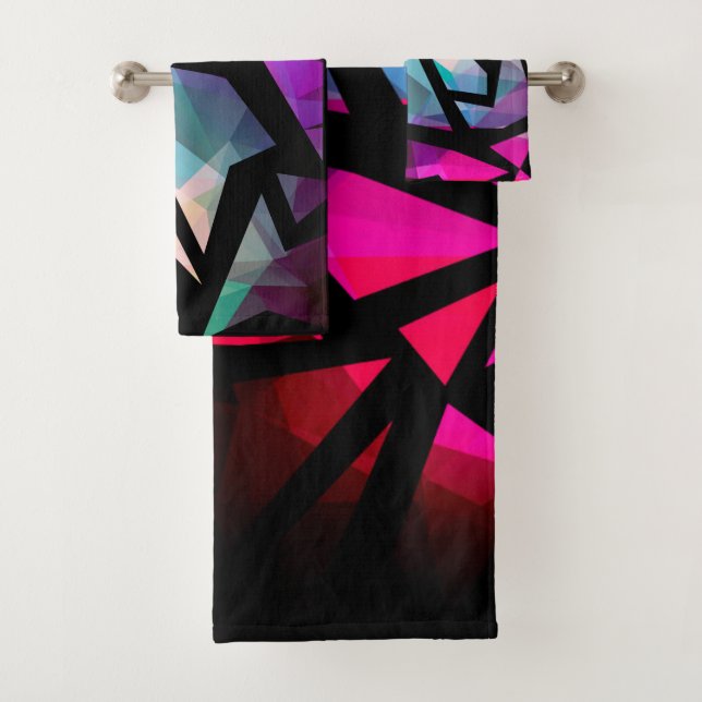 Abstract modern polygonal graffiti geometrical dar bath towel set (Insitu)