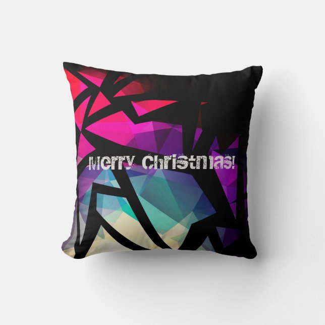 Abstract modern polygonal graffiti geometrical dar cushion (Front)