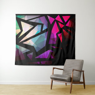 Abstract modern polygonal graffiti geometrical dar tapestry