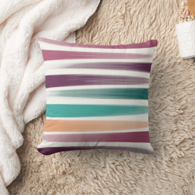 Abstract Modern Purple marsala Teal Brush strokes Cushion (Blanket)