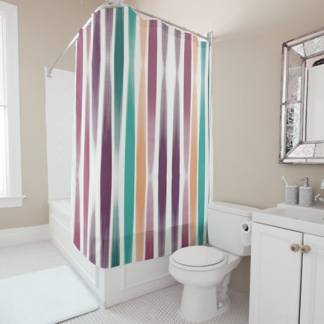 Abstract Modern Purple marsala Teal Brush strokes Shower Curtain (In Situ)