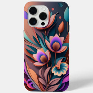 Abstract Modern Purpul Khaki Grey Fractal Flower iPhone 15 Pro Max Case
