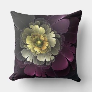 Abstract Modern Purpur Khaki Gray Fractal Flower Cushion