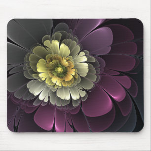 Abstract Modern Purpur Khaki Gray Fractal Flower Mouse Pad