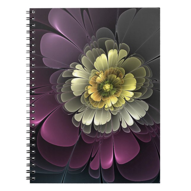 Abstract Modern Purpur Khaki Gray Fractal Flower Notebook (Front)
