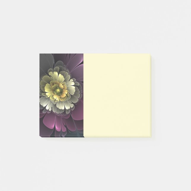 Abstract Modern Purpur Khaki Gray Fractal Flower Post-it Notes (Front)