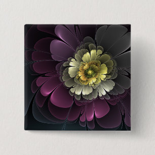 Abstract Modern Purpur Khaki Grey Fractal Flower 15 Cm Square Badge