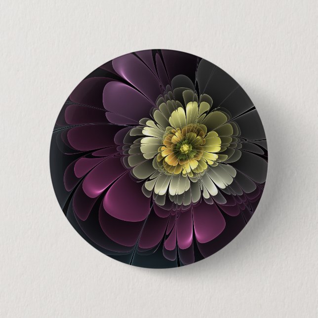 Abstract Modern Purpur Khaki Grey Fractal Flower 6 Cm Round Badge (Front)