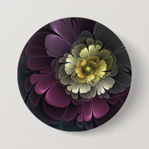 Abstract Modern Purpur Khaki Grey Fractal Flower 7.5 Cm Round Badge