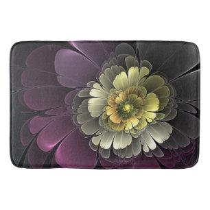 Abstract Modern Purpur Khaki Grey Fractal Flower Bath Mat