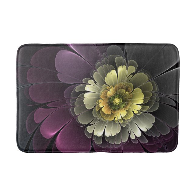 Abstract Modern Purpur Khaki Grey Fractal Flower Bath Mat (Front)
