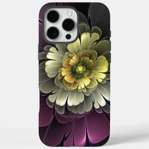 Abstract Modern Purpur Khaki Grey Fractal Flower iPhone 16 Pro Max Case