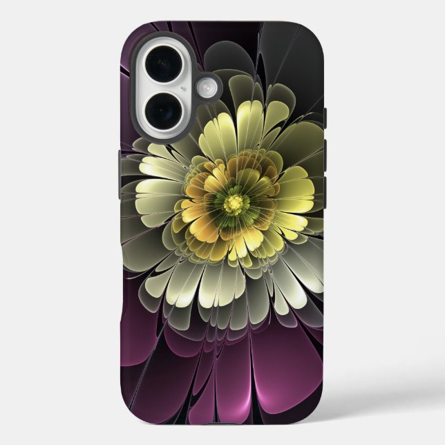 Abstract Modern Purpur Khaki Grey Fractal Flower Case-Mate iPhone Case (Back)
