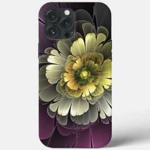 Abstract Modern Purpur Khaki Grey Fractal Flower iPhone 13 Pro Max Case
