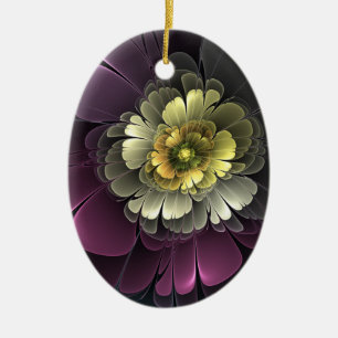 Abstract Modern Purpur Khaki Grey Fractal Flower Ceramic Ornament