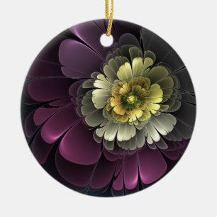Abstract Modern Purpur Khaki Grey Fractal Flower Ceramic Ornament