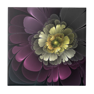Abstract Modern Purpur Khaki Grey Fractal Flower Ceramic Tile