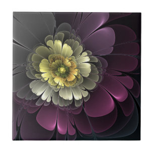 Abstract Modern Purpur Khaki Grey Fractal Flower Ceramic Tile