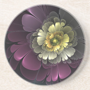 Abstract Modern Purpur Khaki Grey Fractal Flower Coaster
