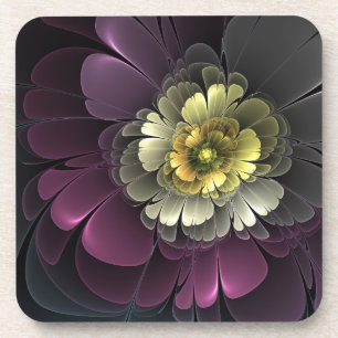 Abstract Modern Purpur Khaki Grey Fractal Flower Coaster